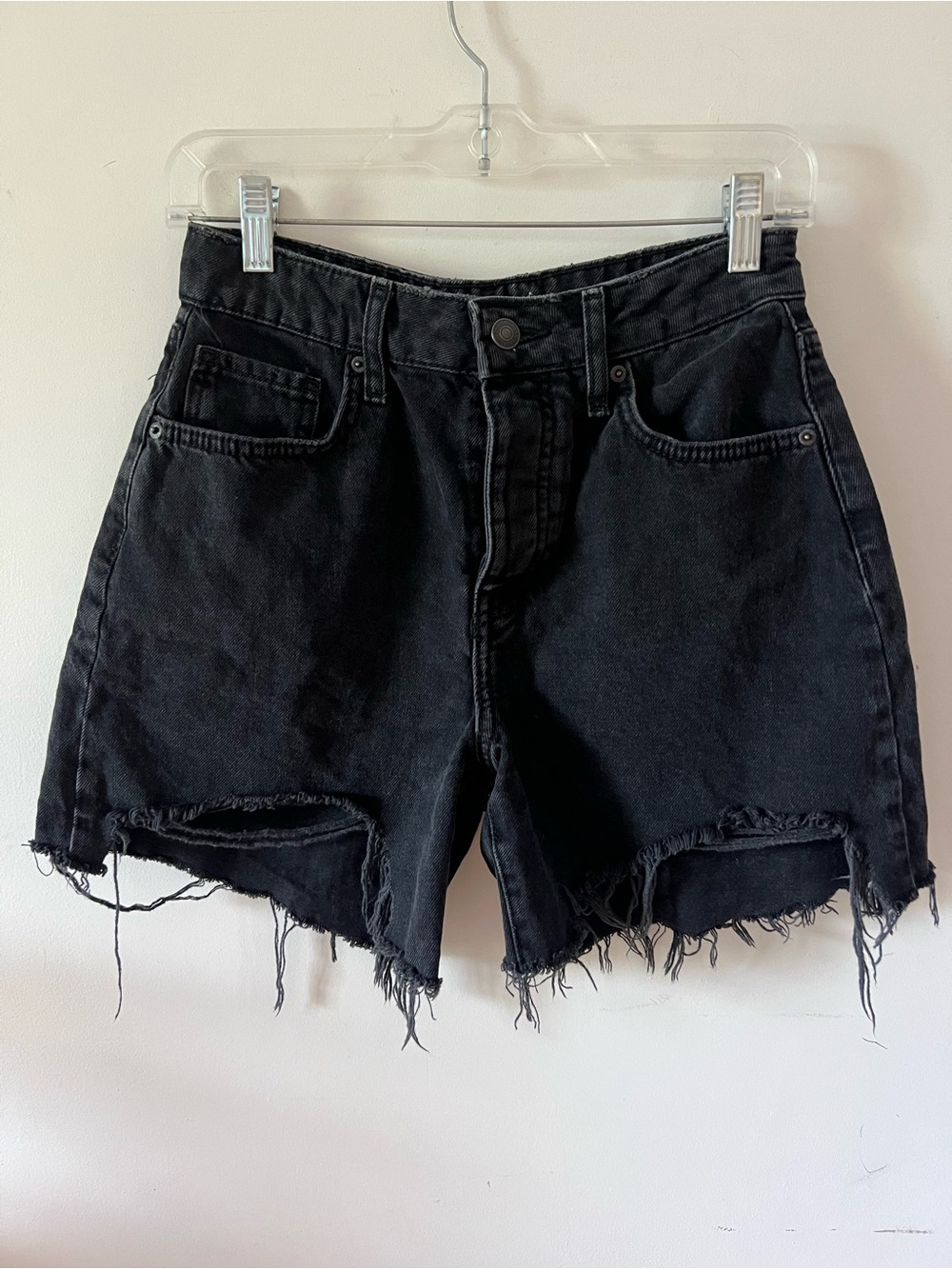Forever 21 Premium High-Waisted Distressed Black Denim Shorts - Size 25